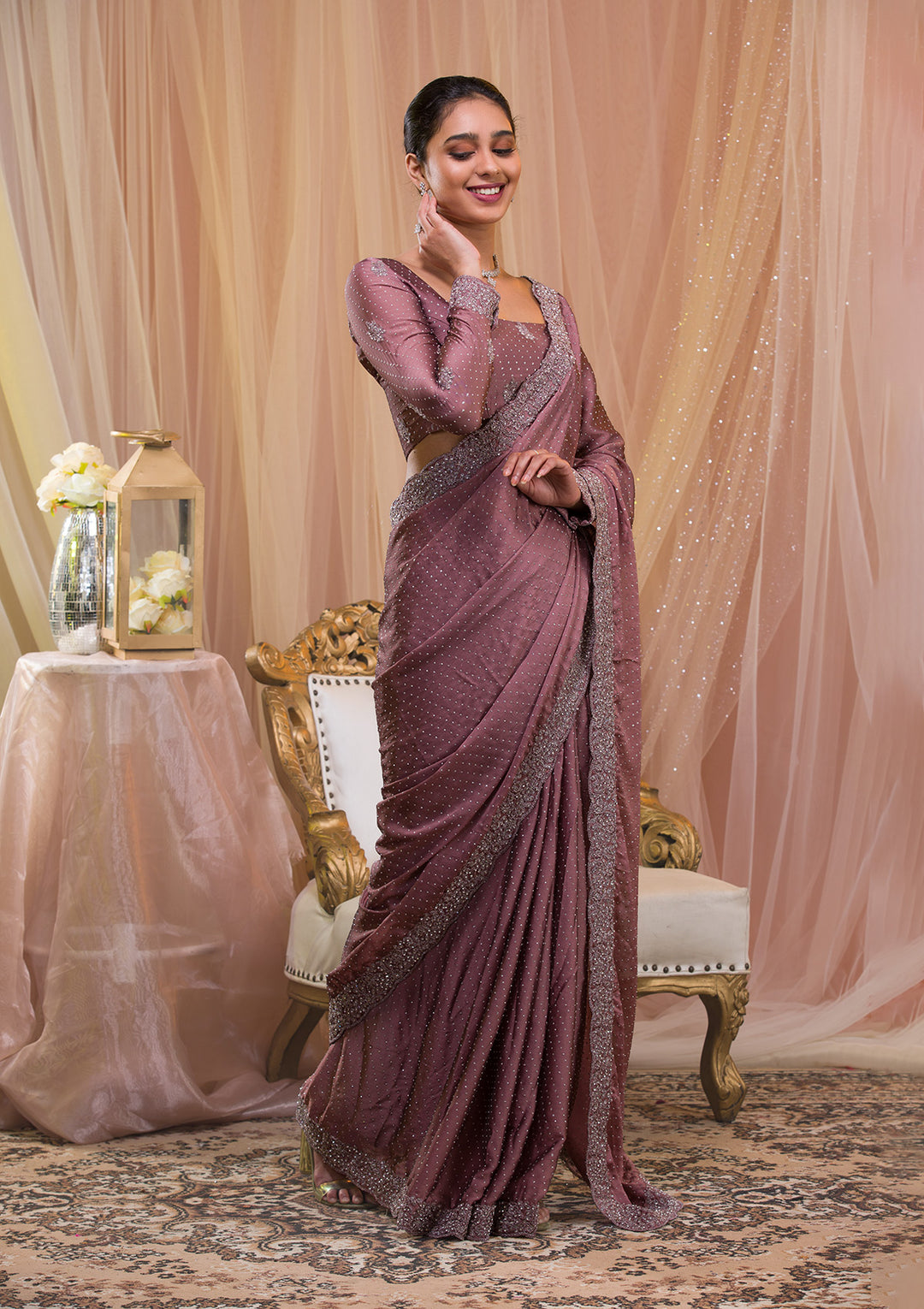 Lavender Stonework Designer Saree - Image 3