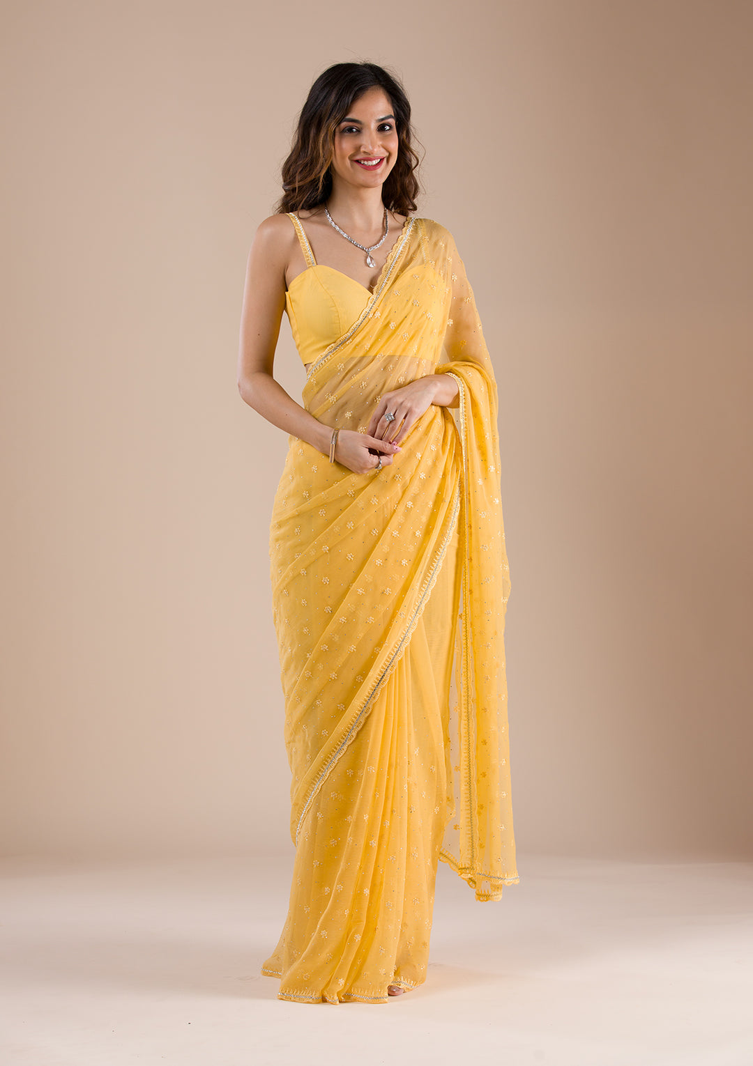 Yellow Chiffon Saree - Image 3