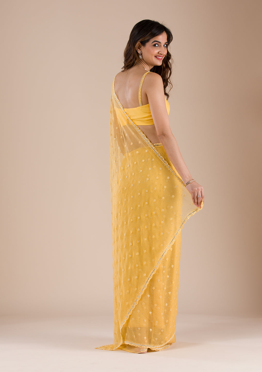 Yellow Chiffon Saree - Image 2