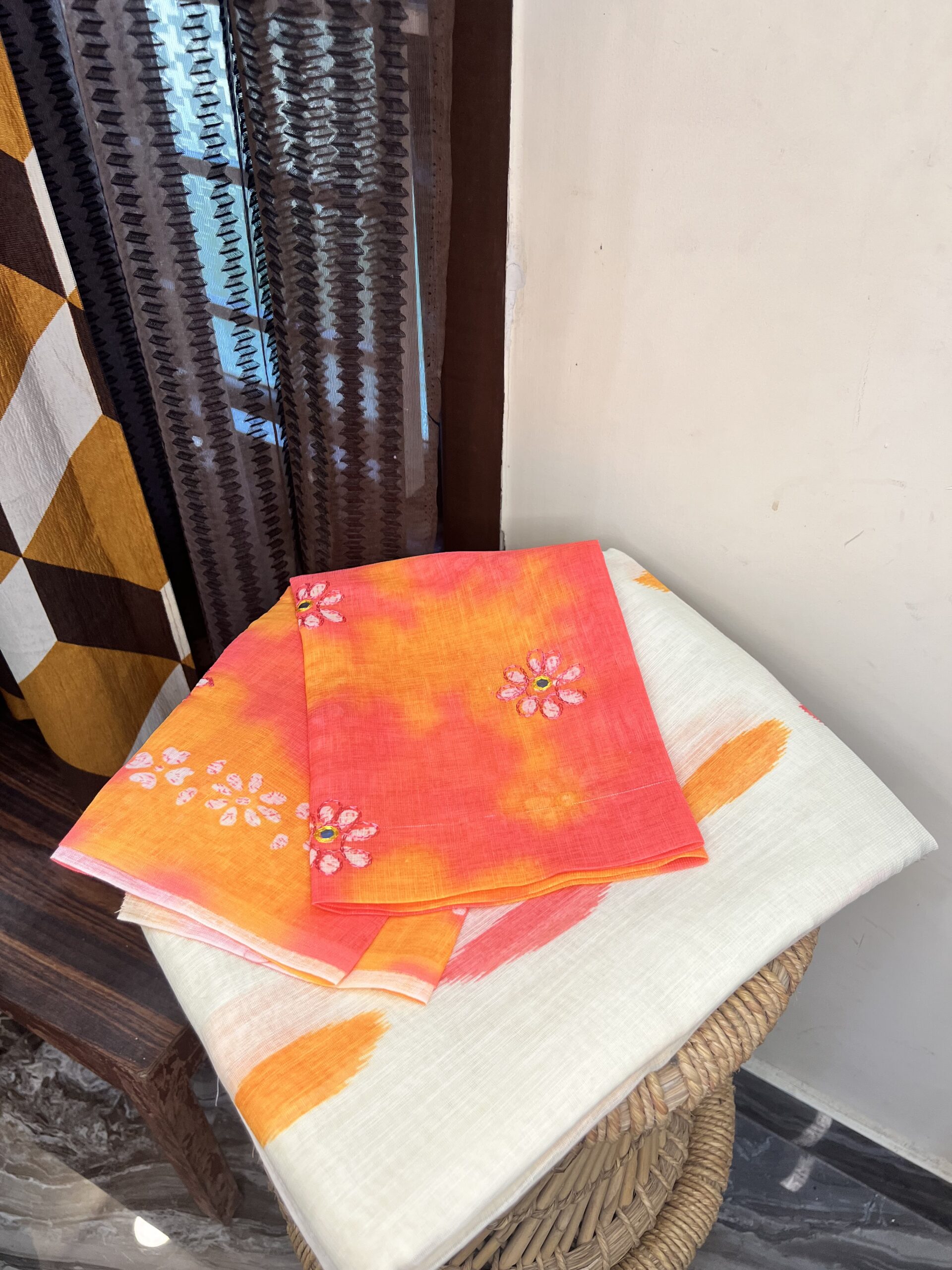 Linen saree with contrast blouse - DTSONA926