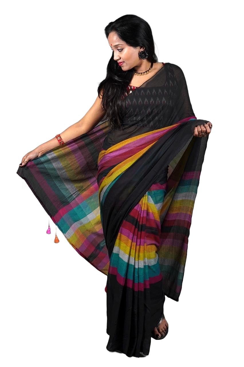 Black rainbow Mul cotton saree - Image 2