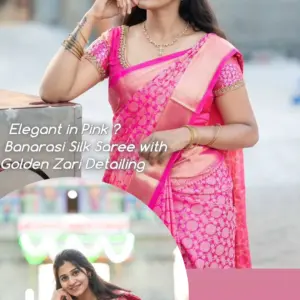 Pink Banarasi silk saree with golden zari detailing