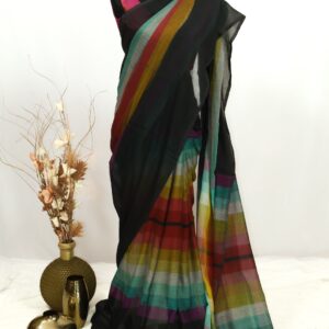 Black rainbow Mul cotton saree