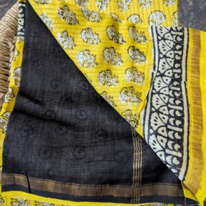 Maheshwari silk cotton - YellowBlack Ajrak print