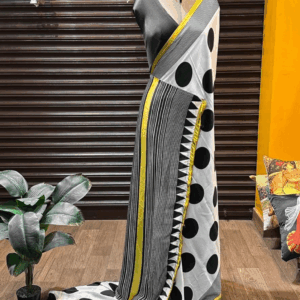 Semi modal saree - Ivory Black Polka Dot
