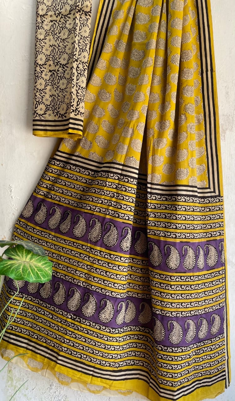 Mul Saree - Hand Block Printed Pure Cotton | Natural Dye MUL103