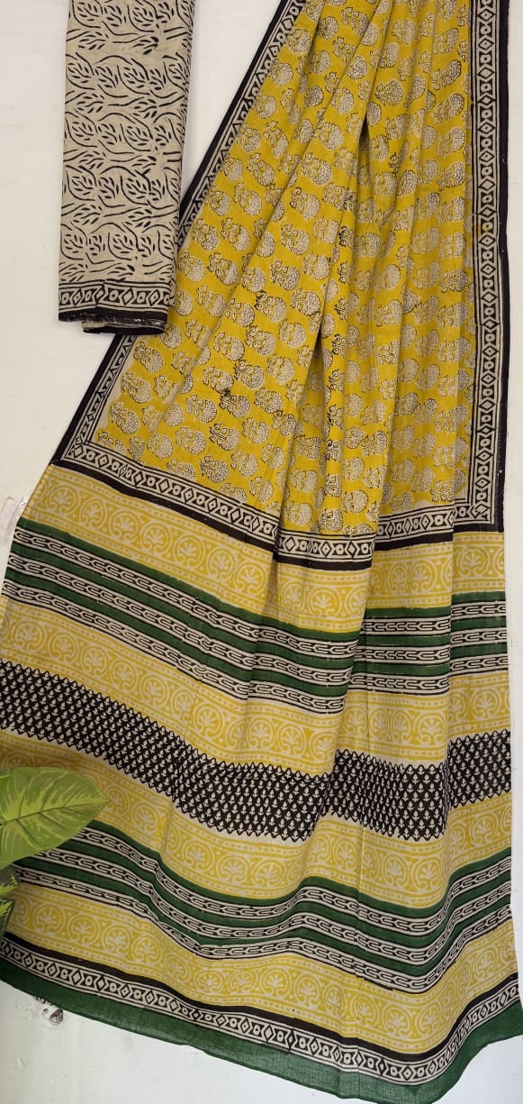 Mul Saree - Hand Block Printed Pure Cotton | Natural Dye MUL120