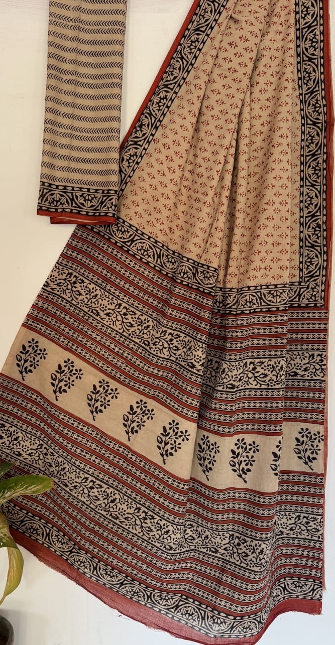 Mul Saree - Hand Block Printed Pure Cotton | Natural Dye MUL119