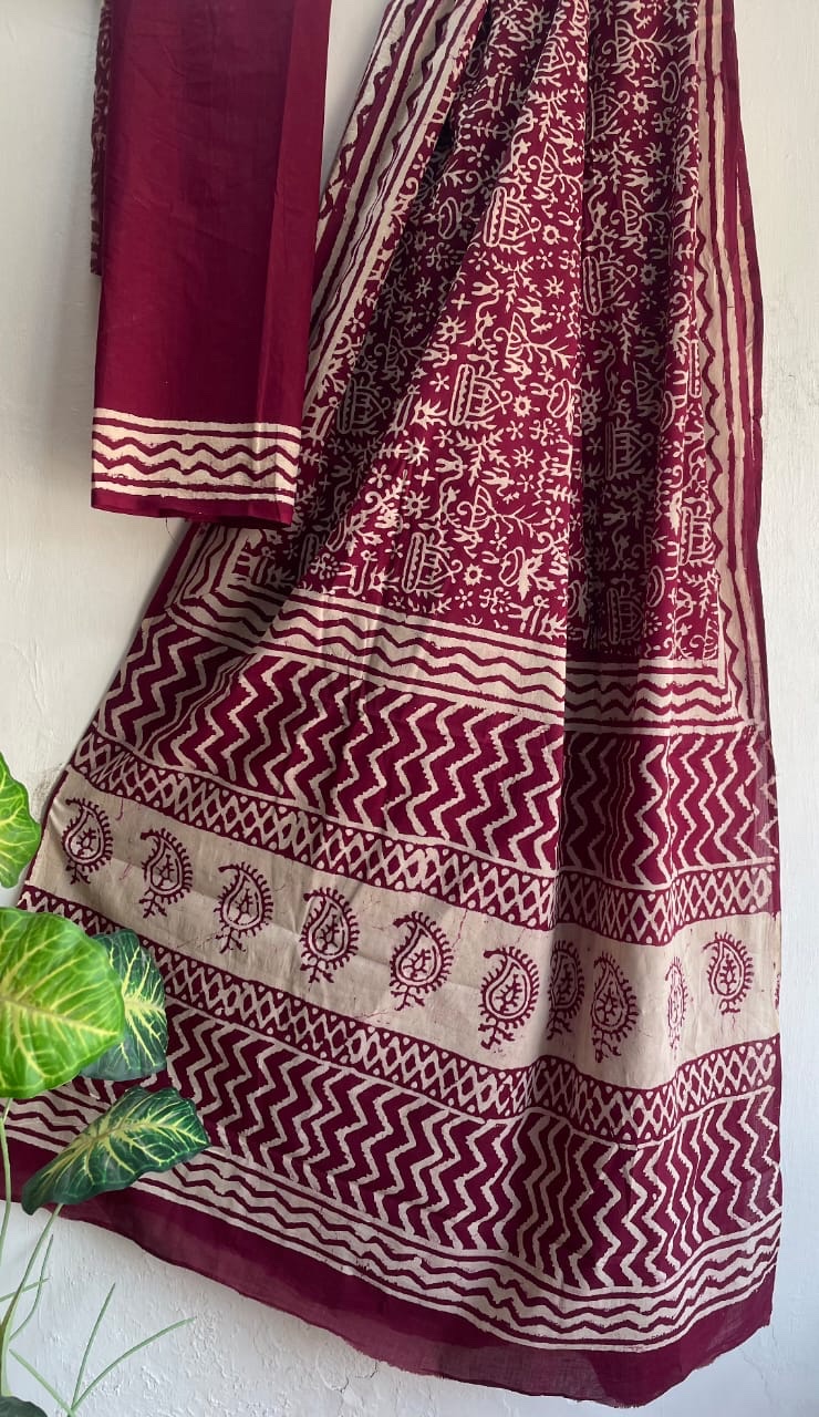Mul Saree - Hand Block Printed Pure Cotton | Natural Dye MUL116