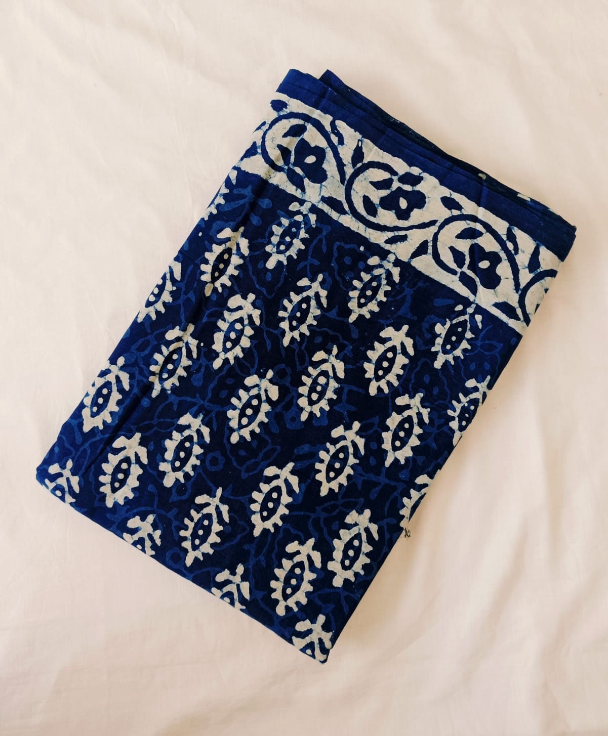 Indigo shades - Soft Pure Cotton Mul Saree – Hand Block Printed - Image 13