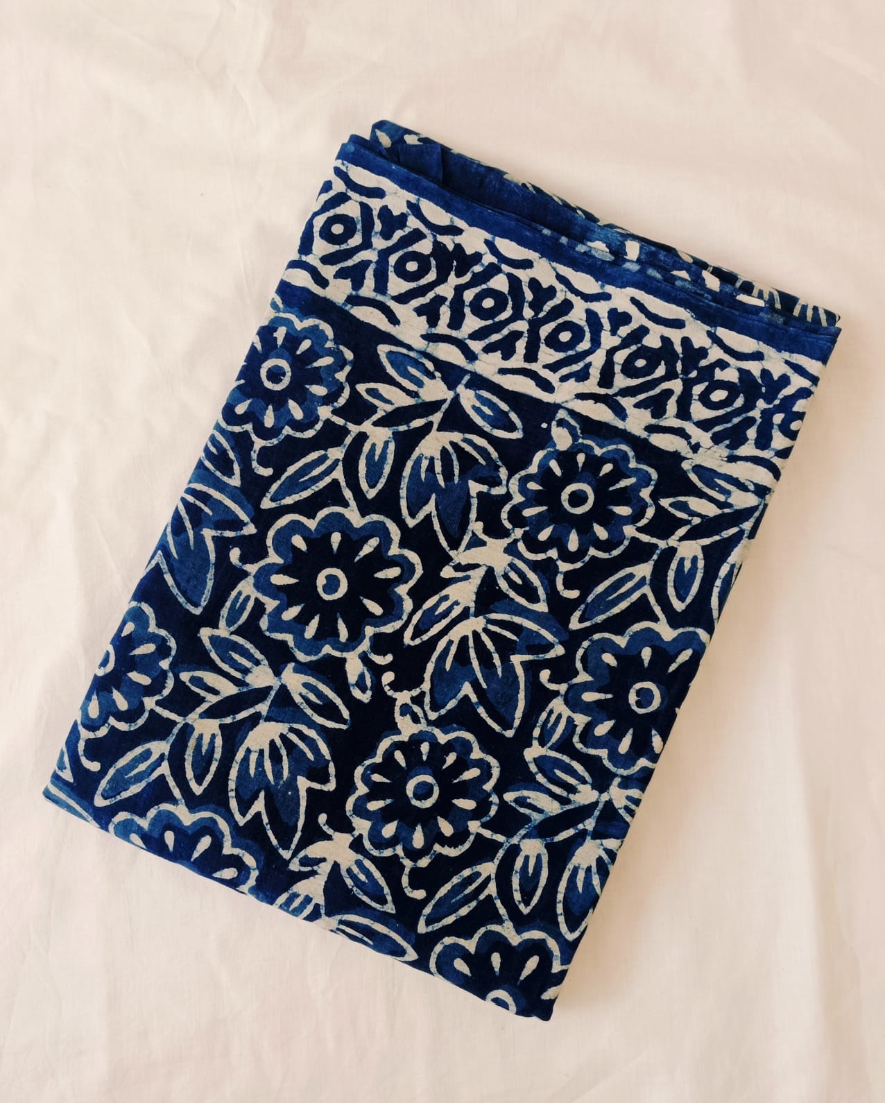 Indigo shades - Soft Pure Cotton Mul Saree – Hand Block Printed - Image 9