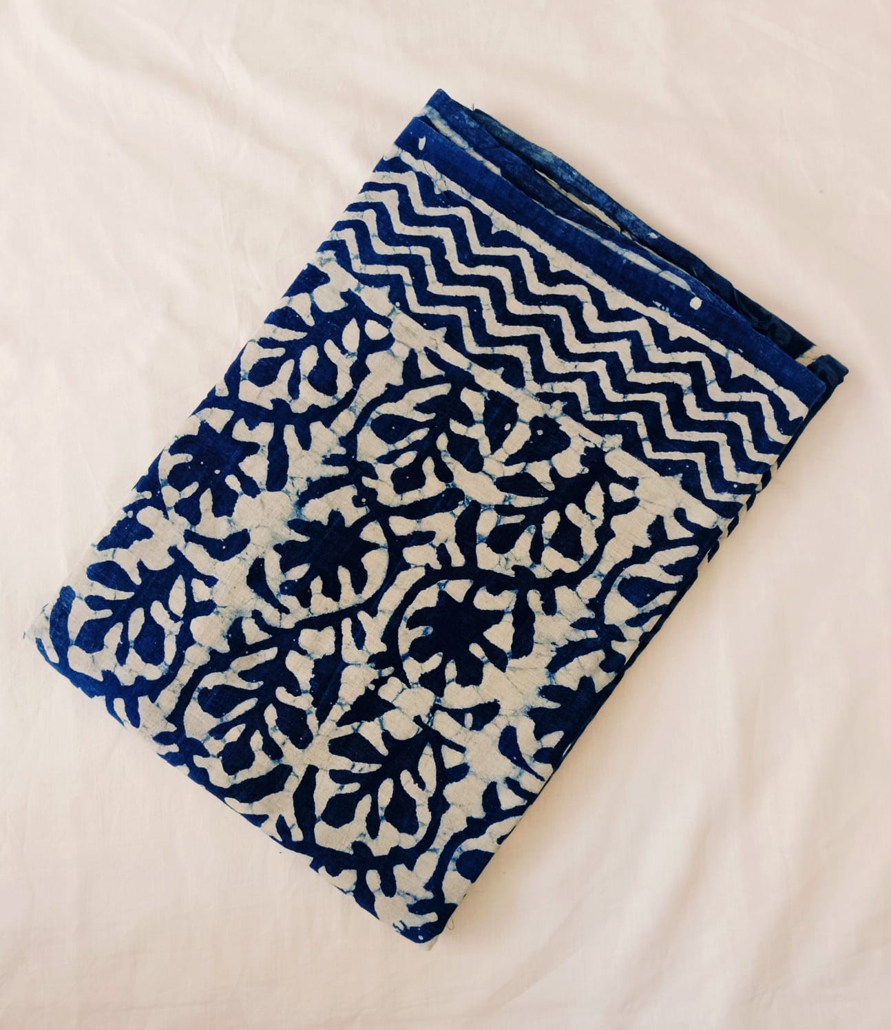 Indigo shades - Soft Pure Cotton Mul Saree – Hand Block Printed - Image 10