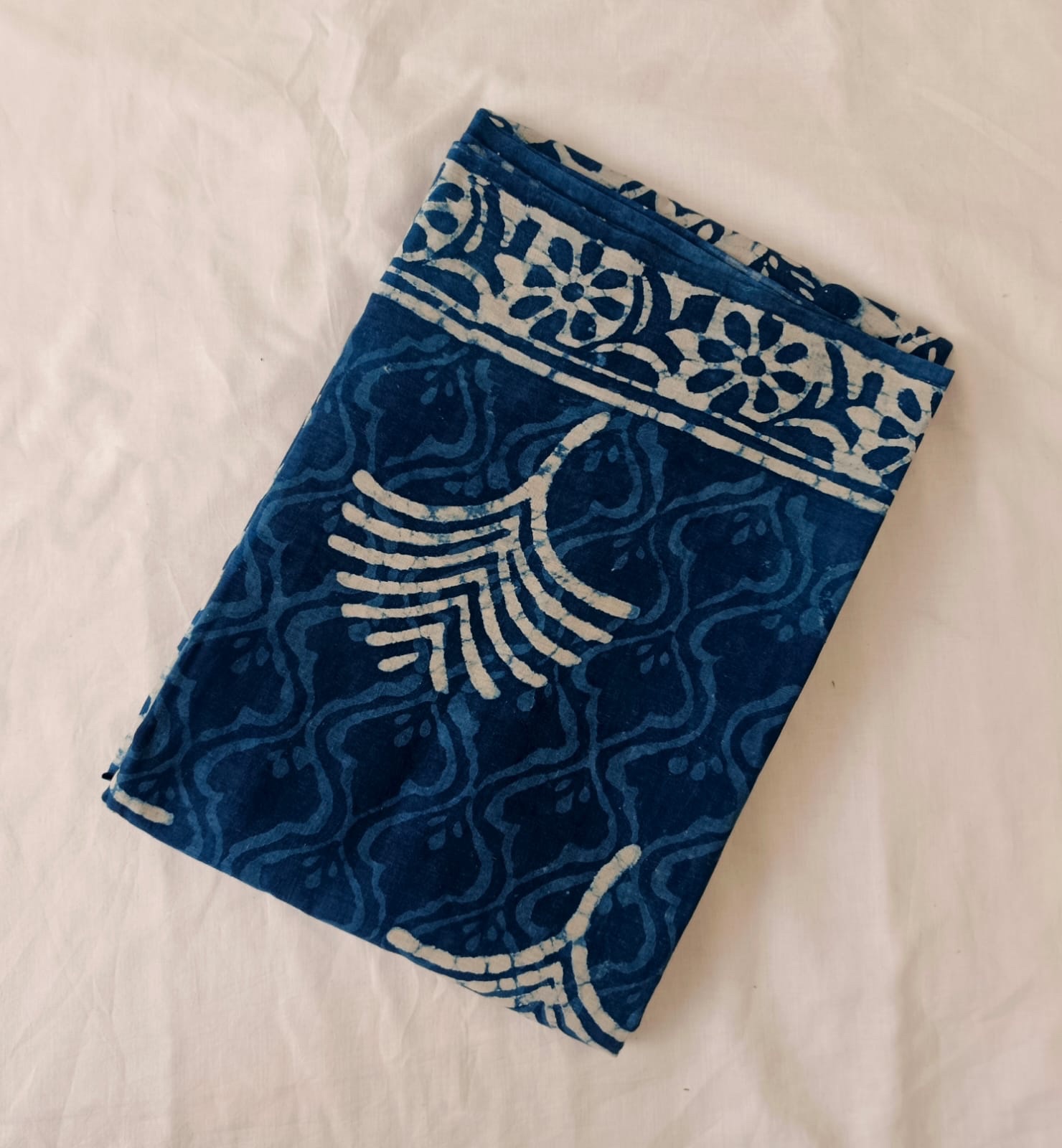 Indigo shades - Soft Pure Cotton Mul Saree – Hand Block Printed - Image 5