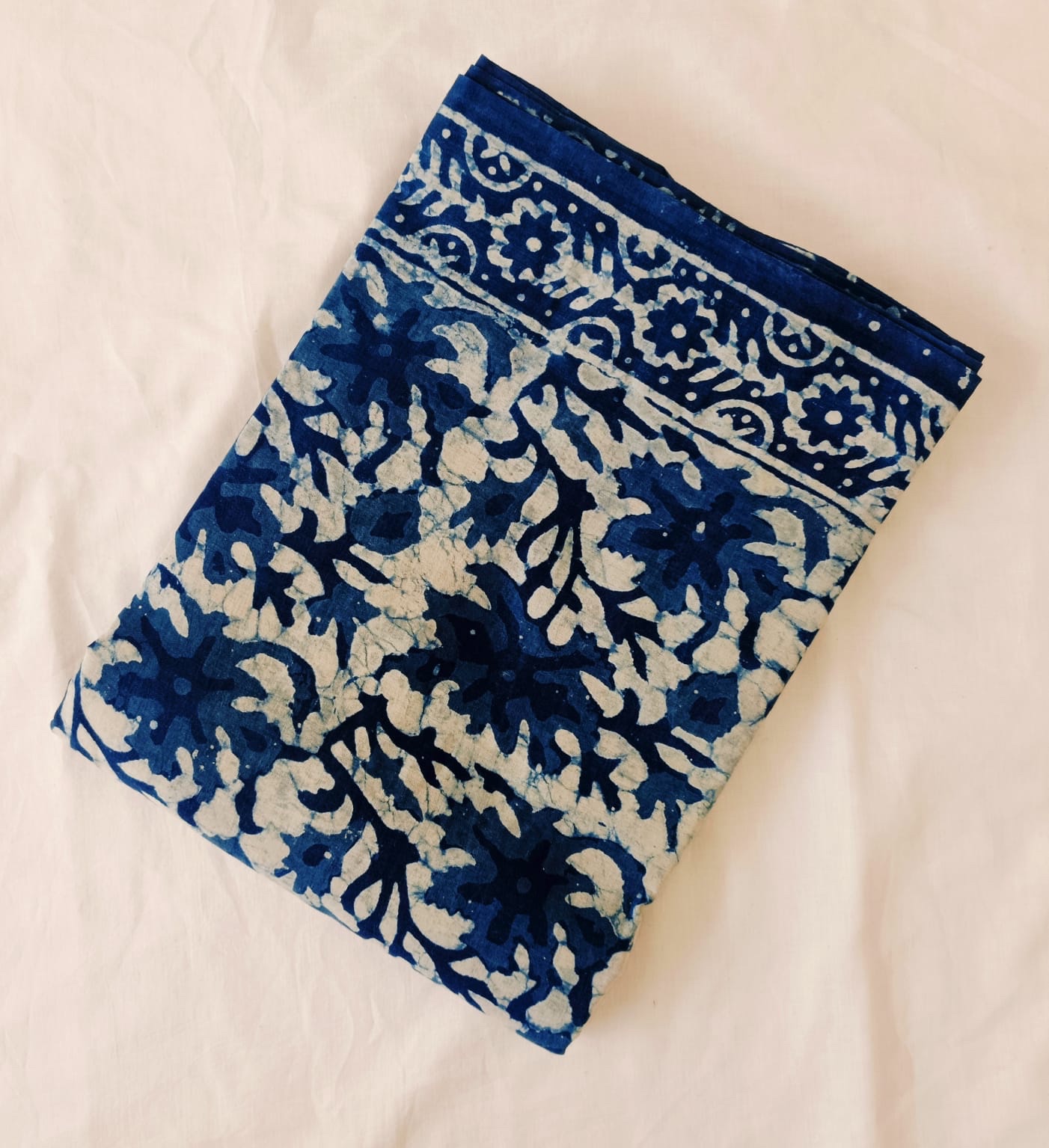 Indigo shades - Soft Pure Cotton Mul Saree – Hand Block Printed - Image 7