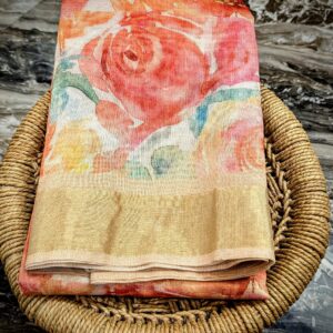 Floral tissue Saree with Golden Border