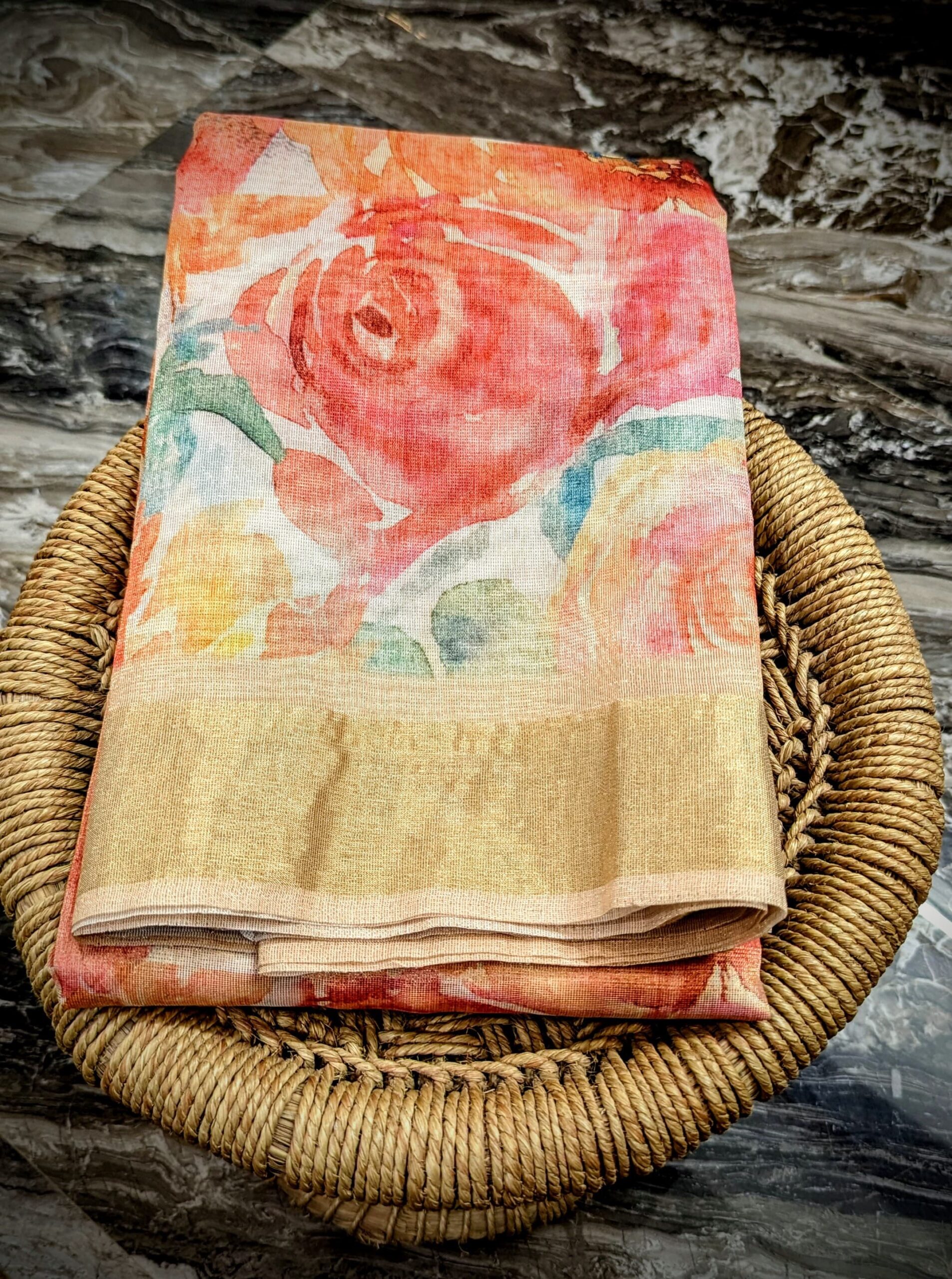 Floral tissue Saree with Golden Border