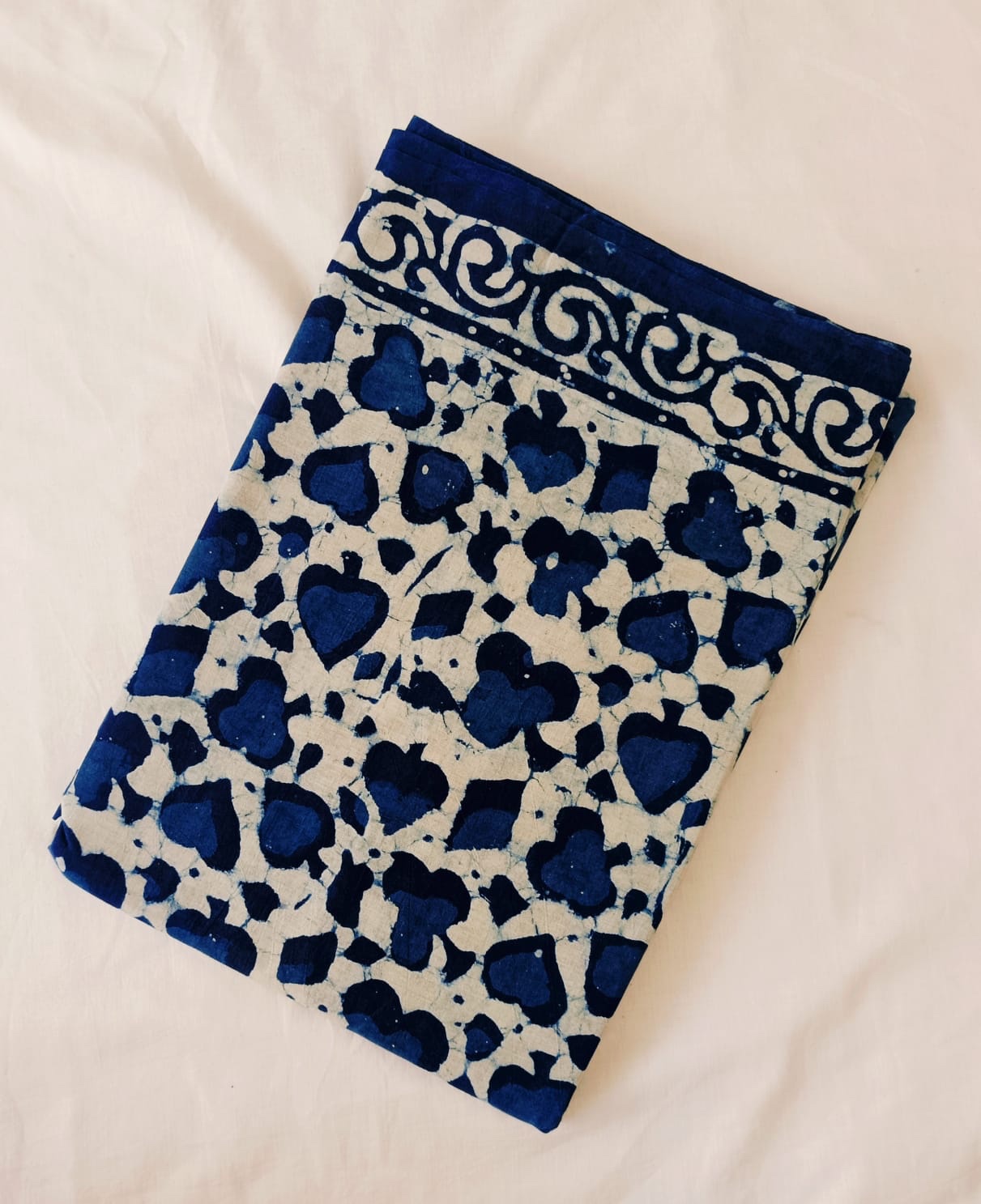 Indigo shades - Soft Pure Cotton Mul Saree – Hand Block Printed - Image 3