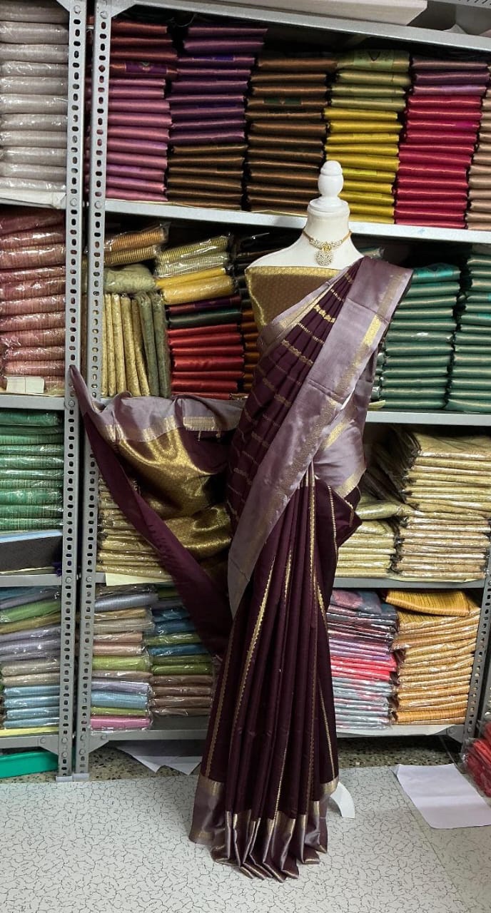 Katan Silk Saree – Maroon & Grey with Zari Work - Image 3