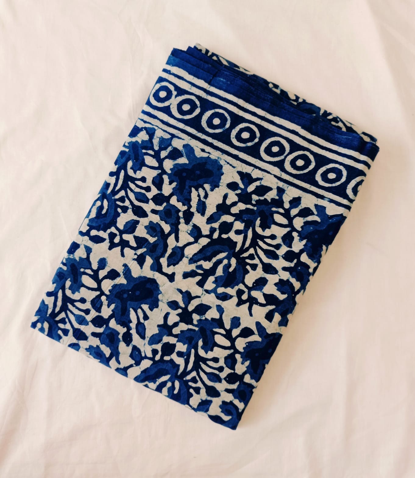 Indigo shades - Soft Pure Cotton Mul Saree – Hand Block Printed - Image 6