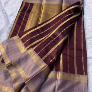 Katan Silk Saree – Maroon & Grey with Zari Work