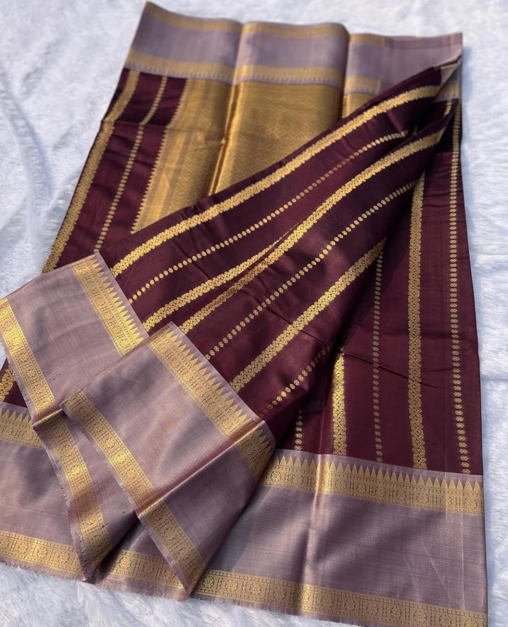 Katan Silk Saree – Maroon & Grey with Zari Work