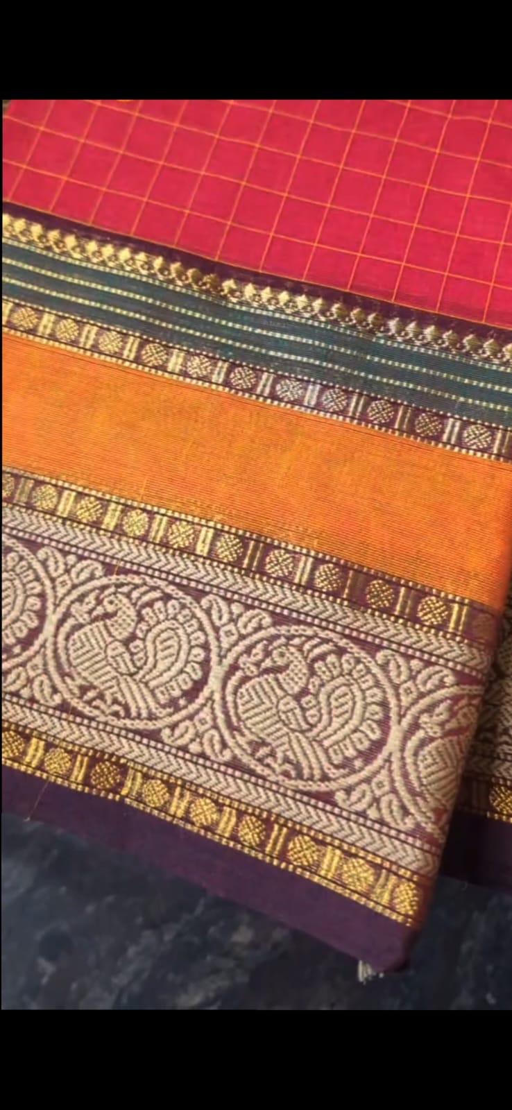 Kanchi Cotton Saree RED with Seer Pallu - Image 2