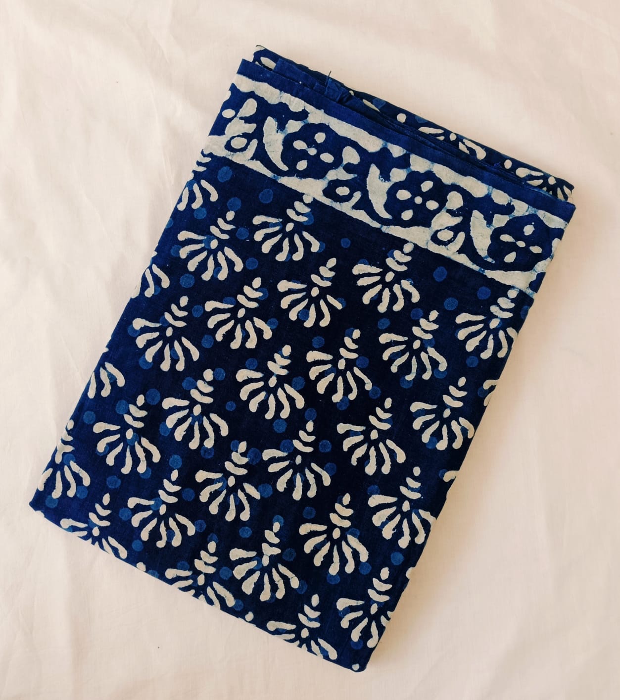 Indigo shades - Soft Pure Cotton Mul Saree – Hand Block Printed - Image 8