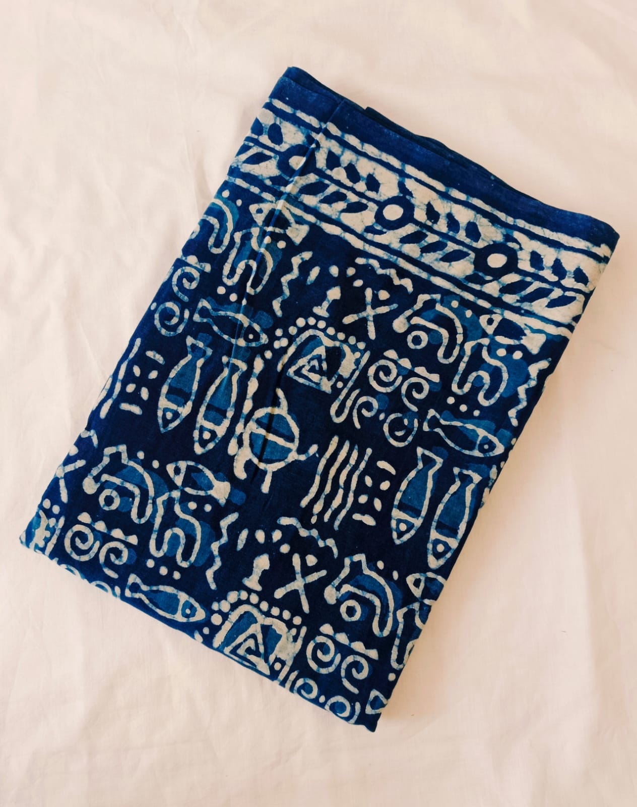 Indigo shades - Soft Pure Cotton Mul Saree – Hand Block Printed - Image 4