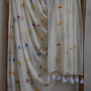 White floral embroidery - Mul