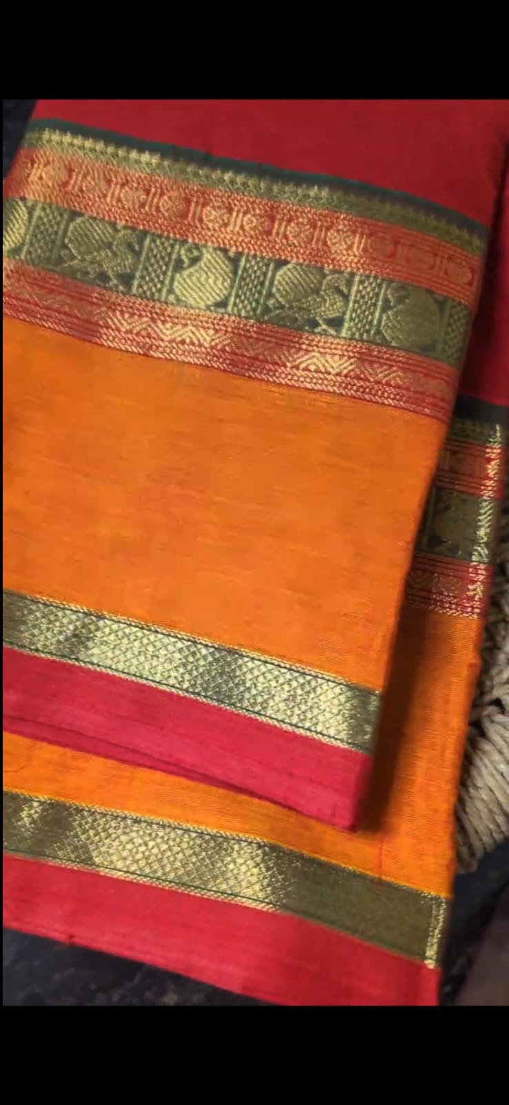 Kanchi Cotton Saree- RED with Grand Rich Pallu - Image 2
