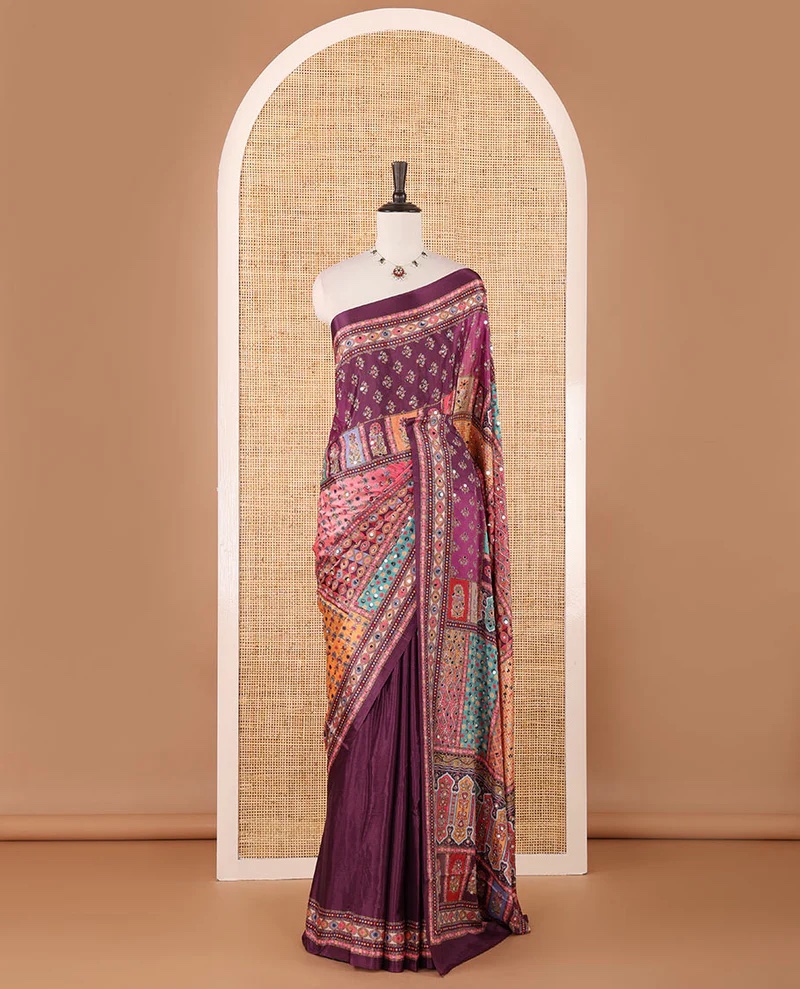 Half & Half Mirror Work Saree – Designer Party Wear