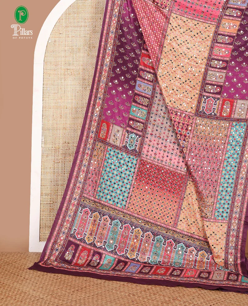 Half & Half Mirror Work Saree – Designer Party Wear - Image 4