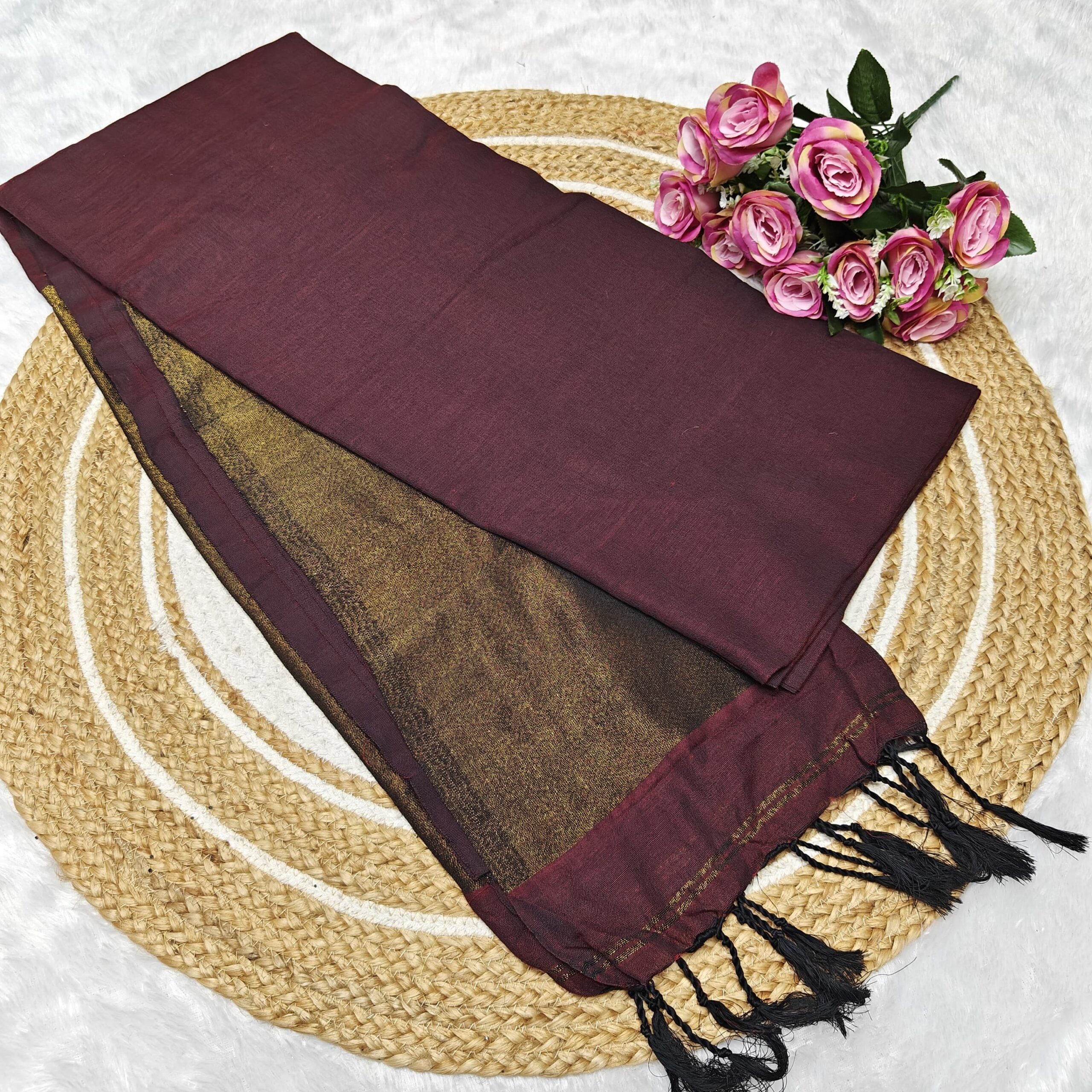 Nayanthara Inspired Handloom Khadi Sarees - with BorderBlouse MAROON - Image 5