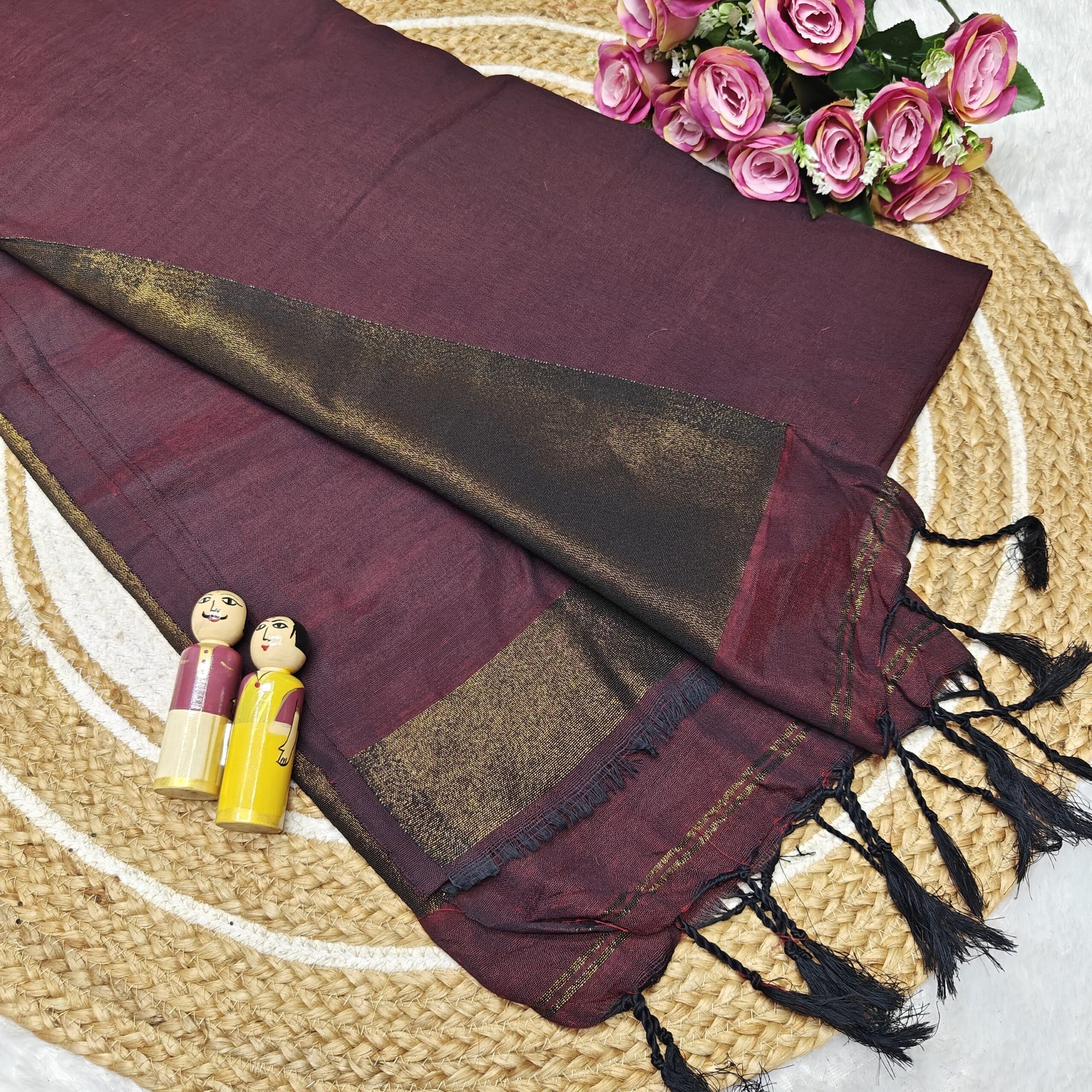 Nayanthara Inspired Handloom Khadi Sarees - with BorderBlouse MAROON - Image 3