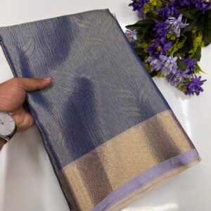 Elephant grey-golden zari border Saree