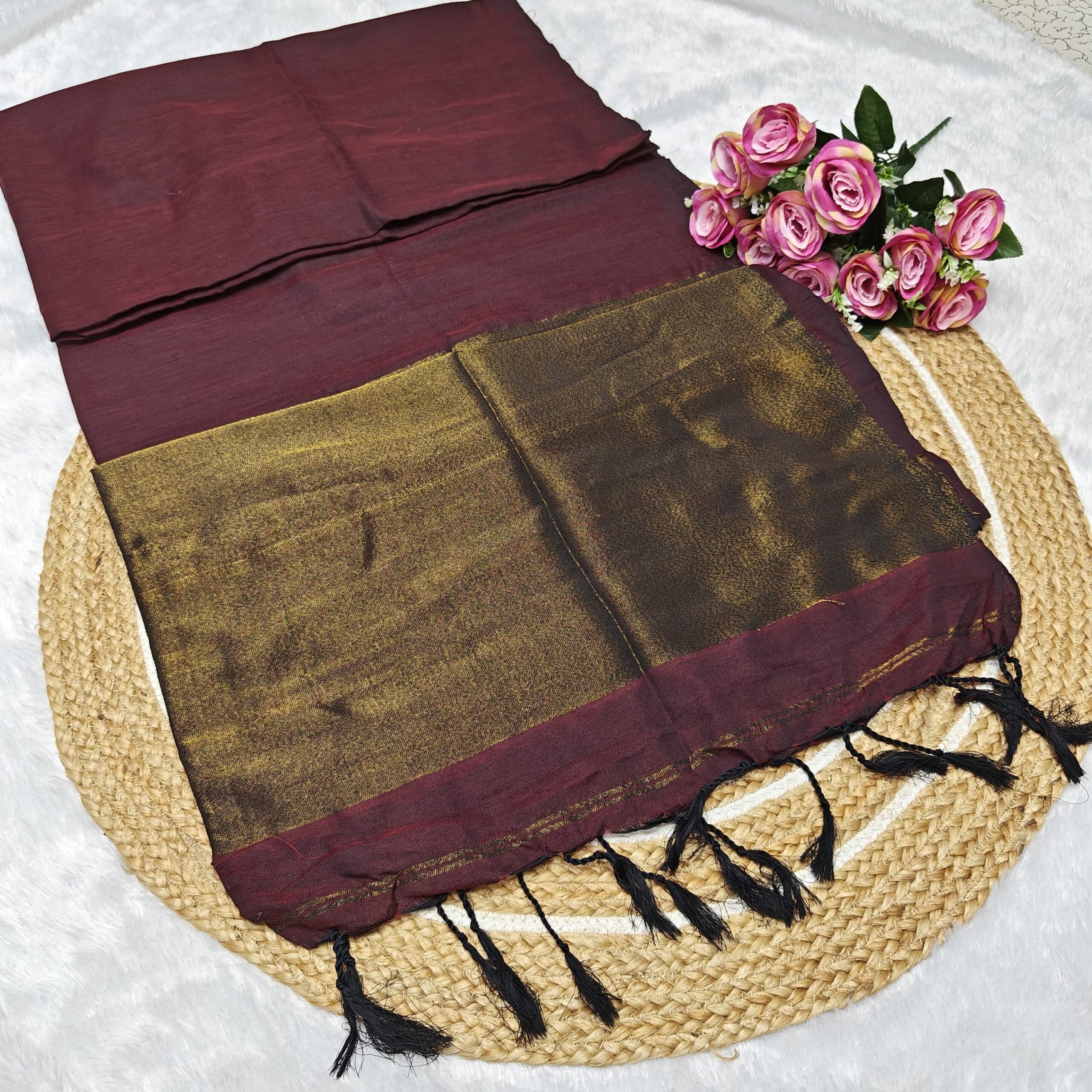 Nayanthara Inspired Handloom Khadi Sarees - with BorderBlouse MAROON - Image 4