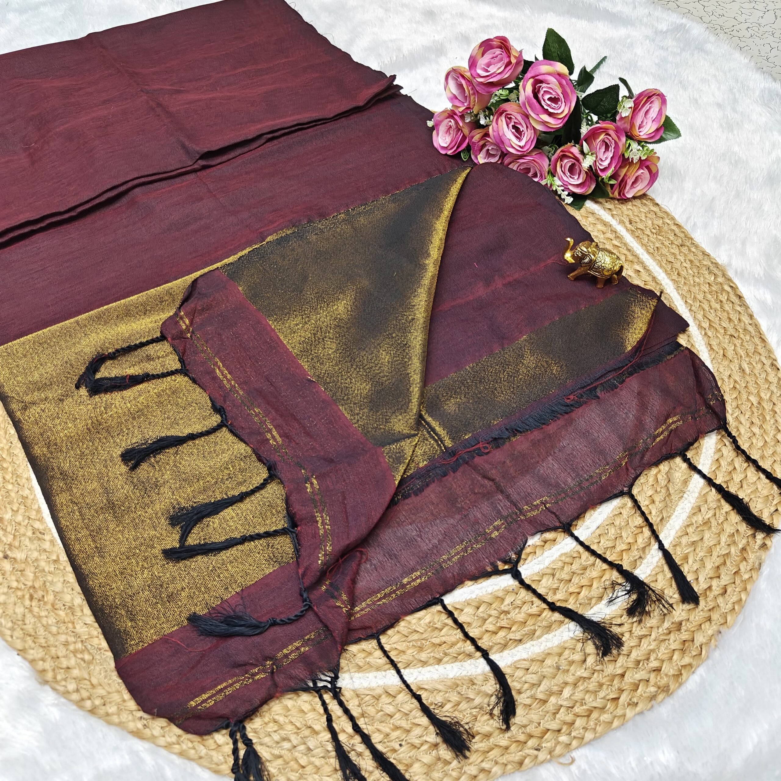 Nayanthara Inspired Handloom Khadi Sarees - with BorderBlouse MAROON - Image 2