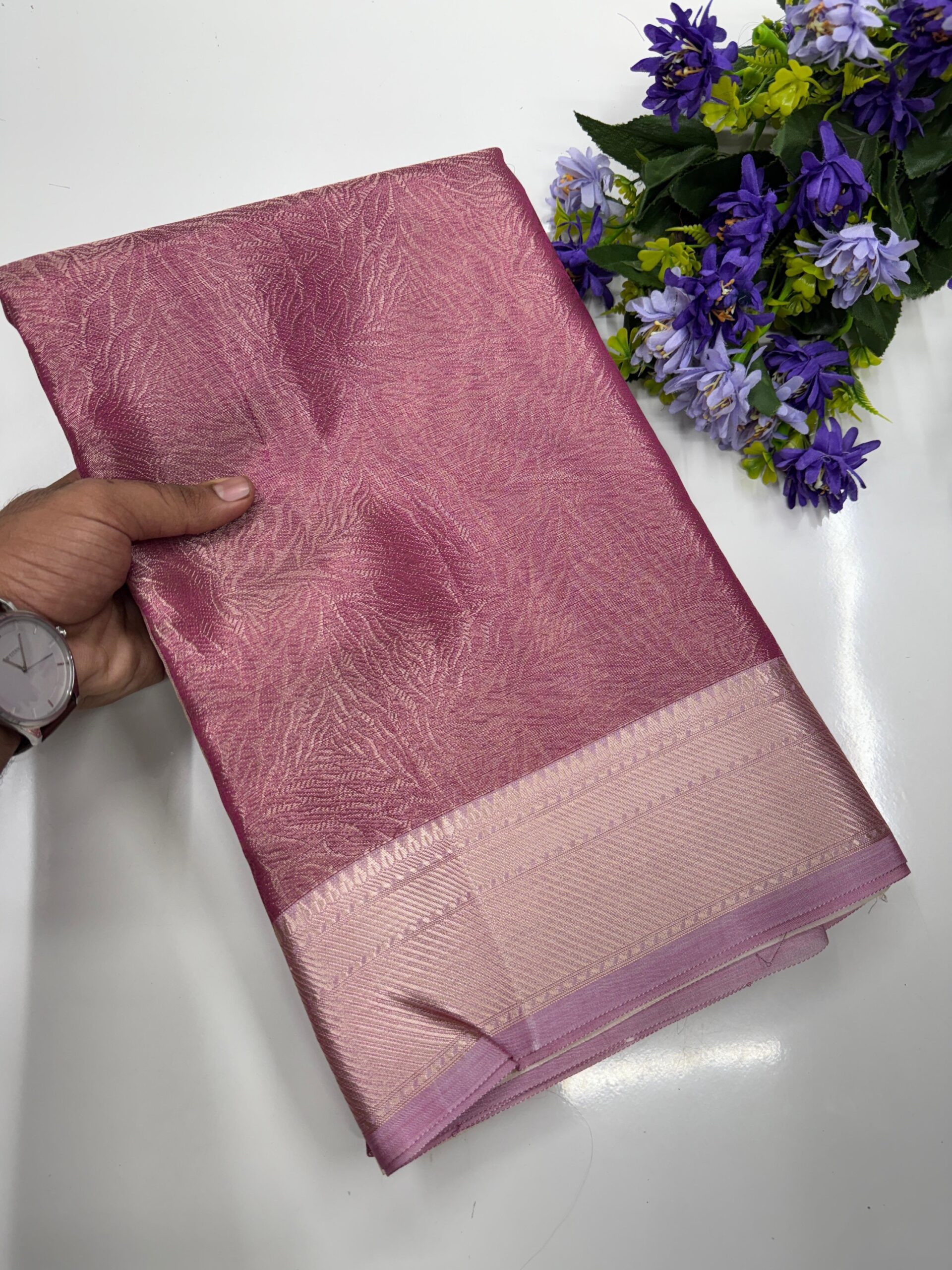 Rose Pink with Pastel Zari Border