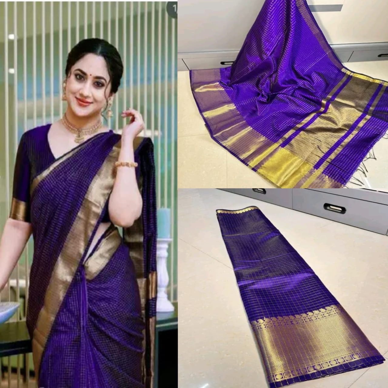 Zari Kattam Katan Silk Saree - Voilet