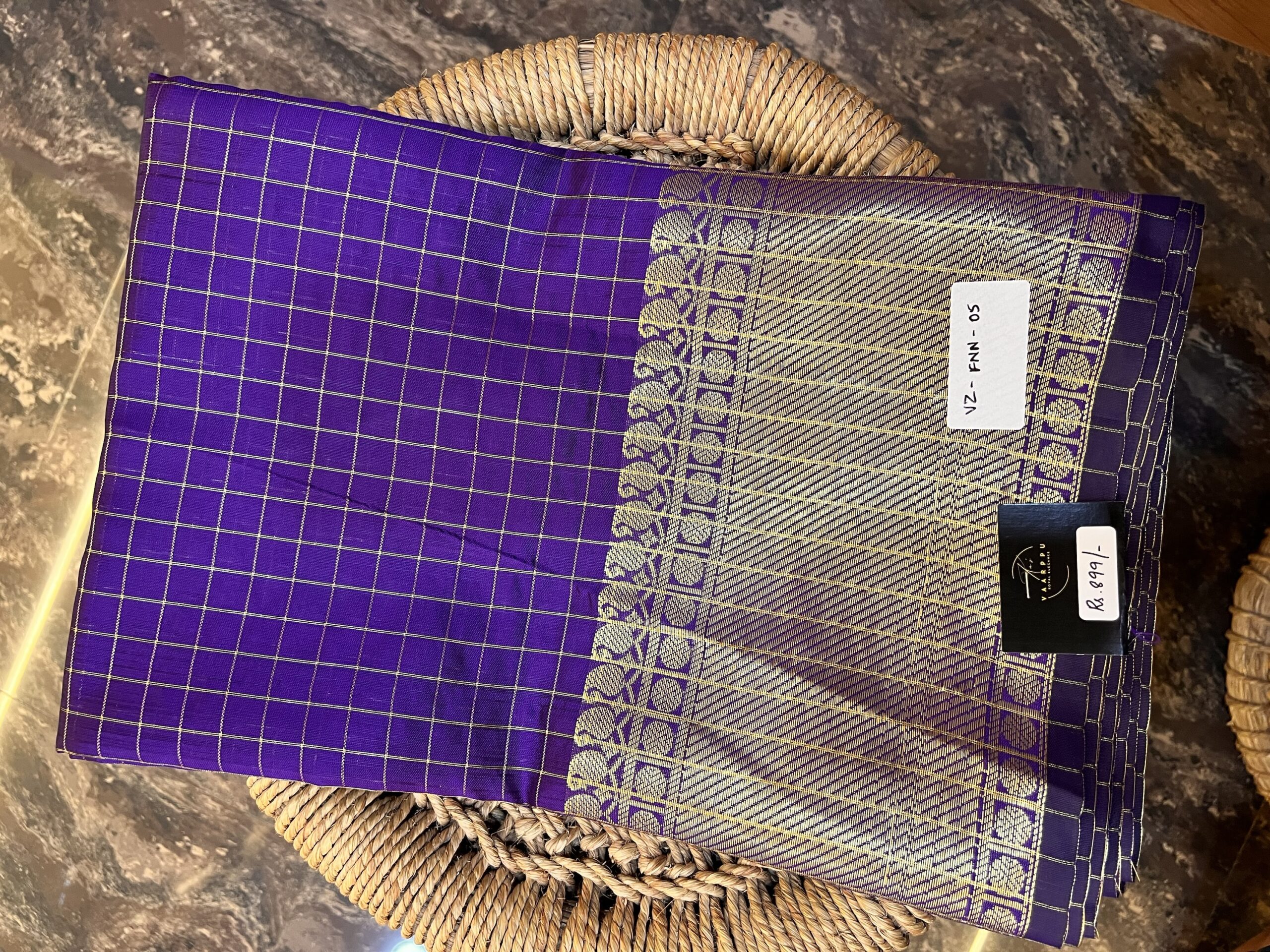 Zari Kattam Katan Silk Saree - Voilet - Image 2