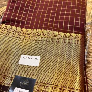 Zari Kattam Katan Silk Saree - Dark brown