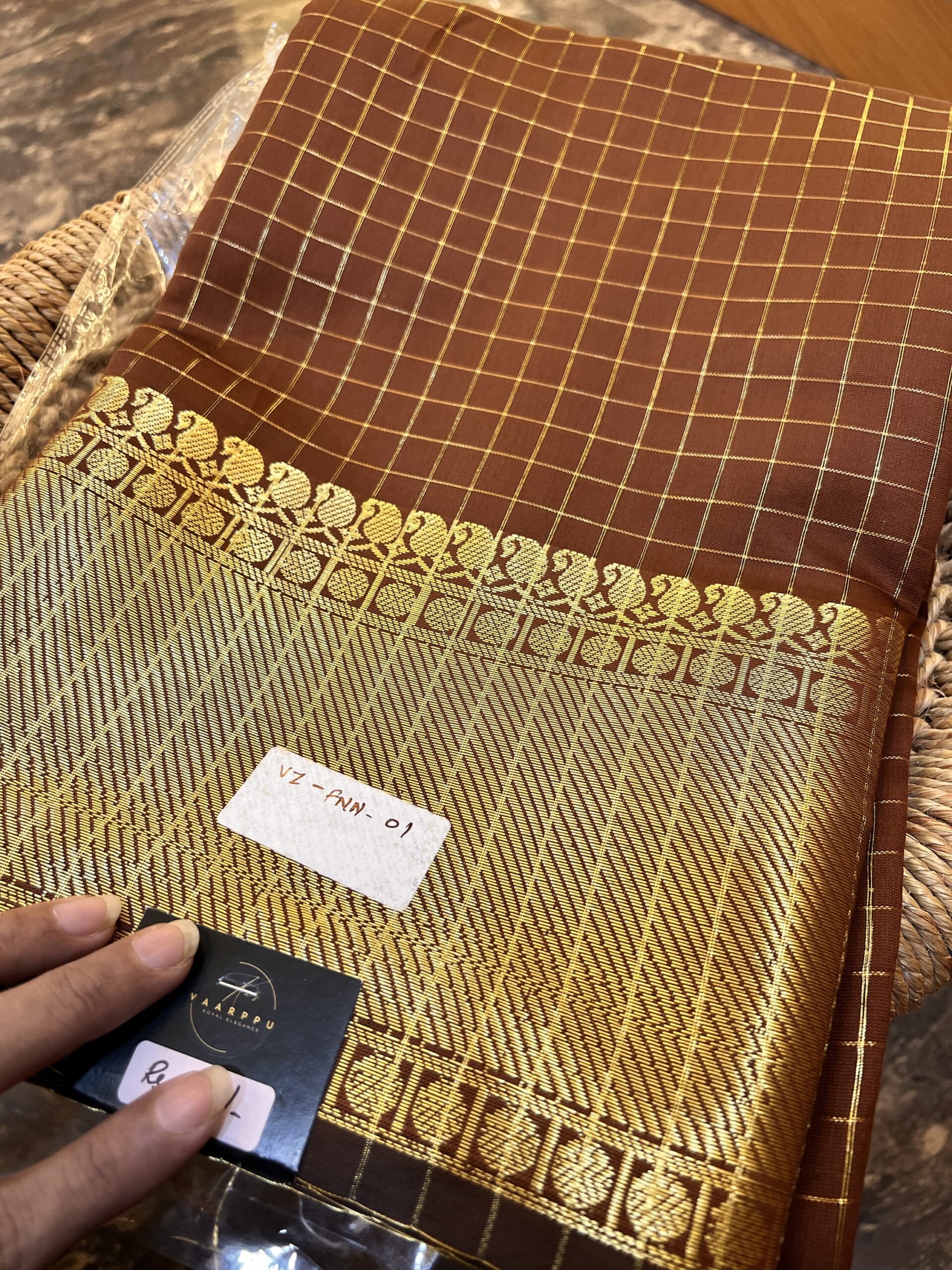 Zari Kattam Katan Silk Saree - Coffee brown