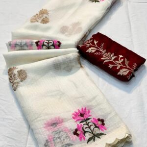 Kota doria - embroidery - White