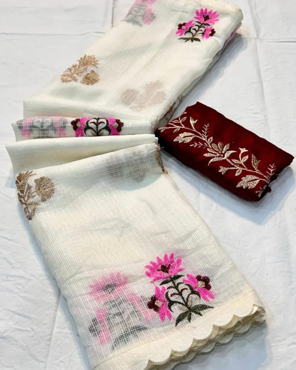 Kota doria - embroidery - White