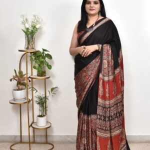 Ajrakh Crepe Silk Saree