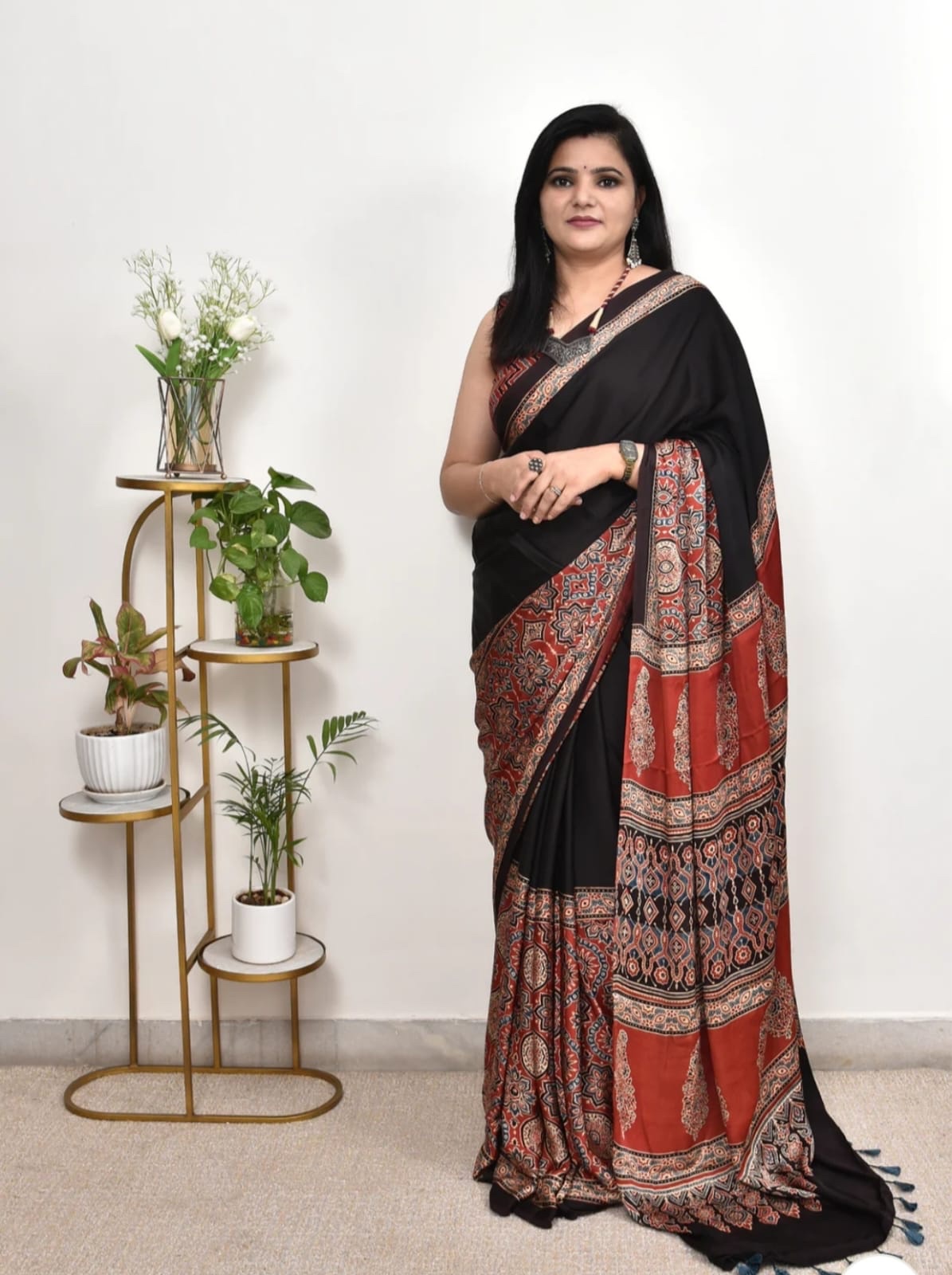 Ajrakh Crepe Silk Saree