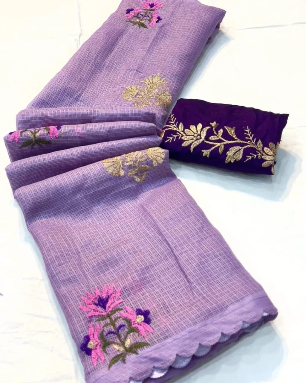 Kota doria - Embroidery - Lavendar