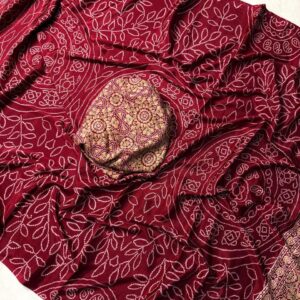 Ajrakh Print Crepe Silk Saree - Maroon