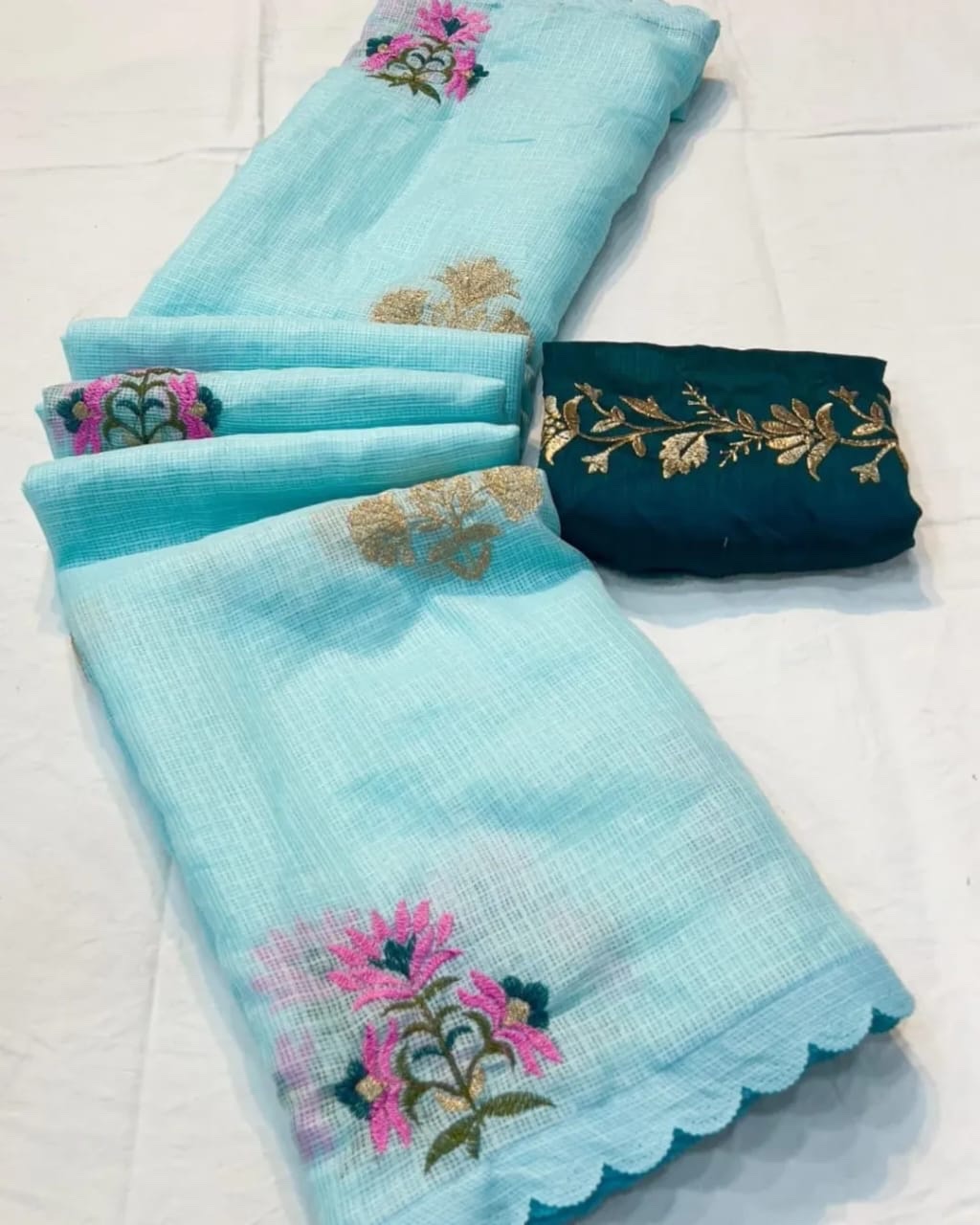 Kota doria - Embroidery - Blue