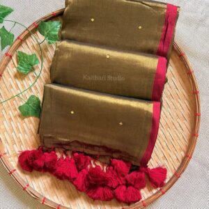 Gold Tissue Saree with Contrast Red Border